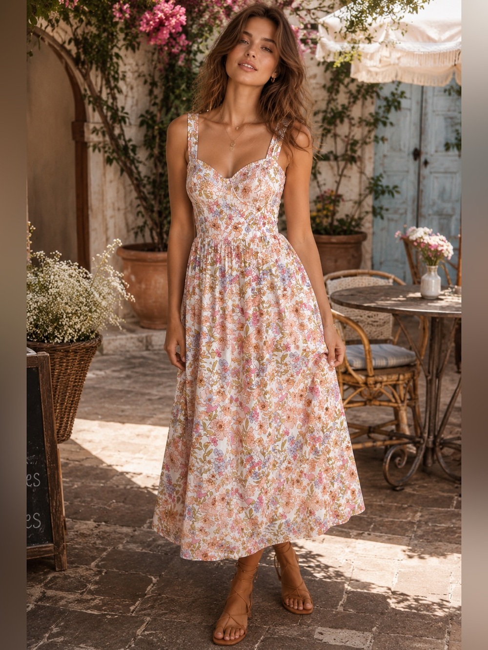 A.U.W Floral Sleeveless Summer Midi Dress - Pastel Bouquet